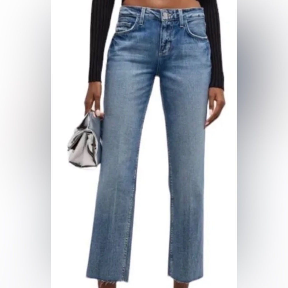 L'AGENCE Women's 25 Straight Leg Blue Jeans raw hem inseam 25 AMAZING like new
